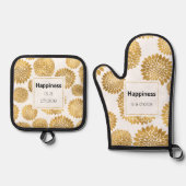 Chique gouden bloemen geluk ovenwant & pannenlap set (Voorkant)