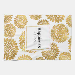 Chique gouden bloemen geluk theedoek