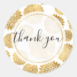 Chique gouden bloemen gepersonaliseerd dank u ronde sticker
