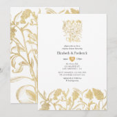 Chique gouden bloemen koppels douche kaart (Voorkant / Achterkant)