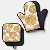 Chique gouden bloemen ovenwant & pannenlap set (Voorkant / Achterkant)