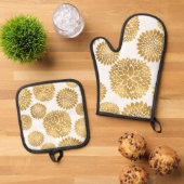 Chique gouden bloemen ovenwant & pannenlap set (Top down)