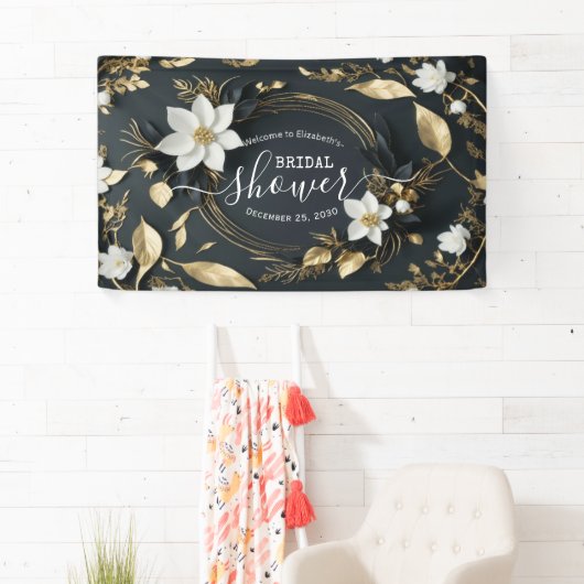 Chique gouden bloemenkrans Vrijgezellenfeest welko Spandoek (Insitu)