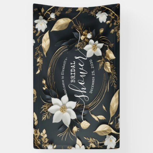 Chique gouden bloemenkrans Vrijgezellenfeest welko Spandoek (Verticaal)