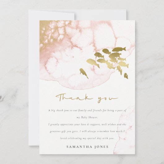 Chique Gouden Blush Roze Onderwater Vissen Baby Sh Bedankkaart (Voorkant)
