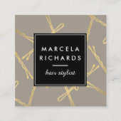 Chique gouden Bobby Pins Haar Stylist Salon Grijs Vierkante Visitekaartje (Voorkant)