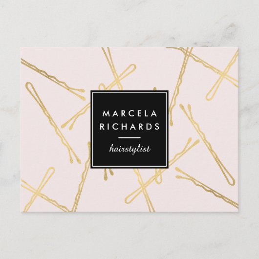 Chique gouden Bobby Pins Haar Stylist Salon Roze Briefkaart (Voorkant)