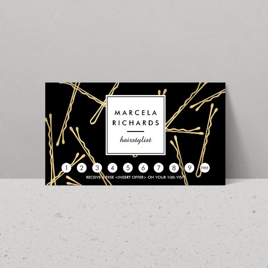 Chique gouden Bobby Pins Haar Stylist Zwart Loyali Klantenkaartje