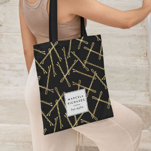 Chique gouden Bobby Pins Zwart gepersonaliseerd Tote Bag