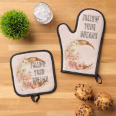 Chique gouden Boho Blush Roze Bloem Ovenwant & Pannenlap Set (Top down)