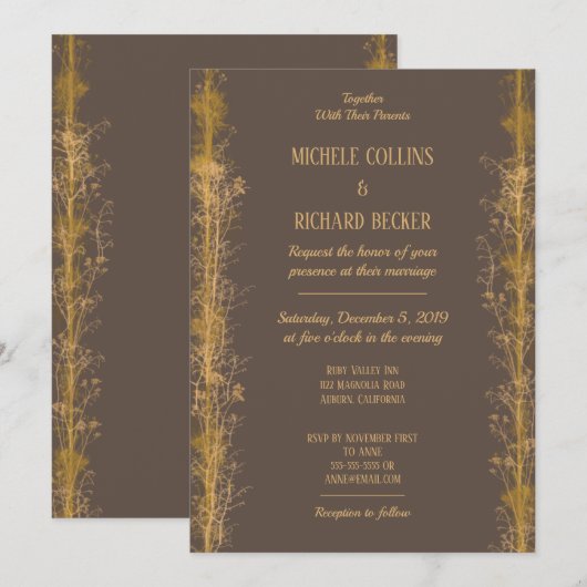 Chique gouden botanische rand bruiloft kaart (Voorkant / Achterkant)