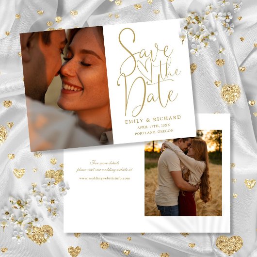 Chique gouden bruiloft 2 foto's elegante script save the date