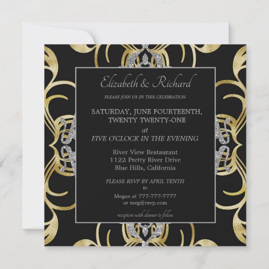 Chique gouden bruiloft uitnodiging (Achterkant)