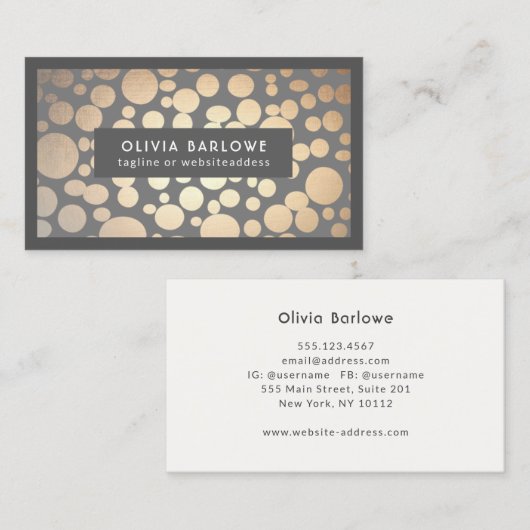 Chique gouden cirkels grijs trendy designer visitekaartje (Voorkant / Achterkant)
