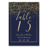 Chique gouden confetti navy blauw script bruiloft  kaart (Achterkant)