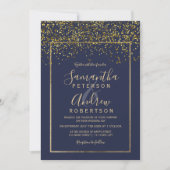 Chique gouden confetti navy blauwe typografie brui kaart (Voorkant)