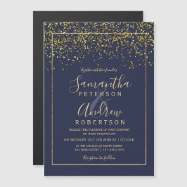 Chique gouden confetti navy blauwe typografie brui magnetische uitnodiging