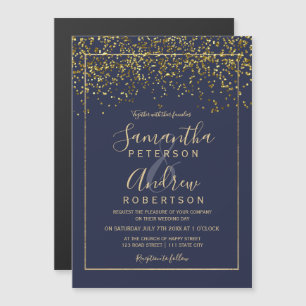 Chique gouden confetti navy blauwe typografie brui magnetische uitnodiging