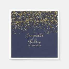 Chique gouden confetti navy blauwe typografie brui servet