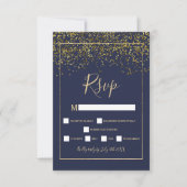 Chique gouden confetti navy blauwe typografie rsvp (Voorkant)