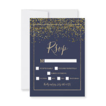 Chique gouden confetti navy blauwe typografie rsvp