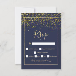 Chique gouden confetti navy blauwe typografie rsvp kaartje