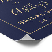 Chique gouden confetti navyblauwe bruidsfeest welk poster (Hoek)