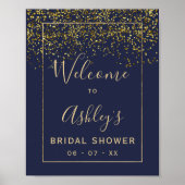 Chique gouden confetti navyblauwe bruidsshower wel poster (Voorkant)