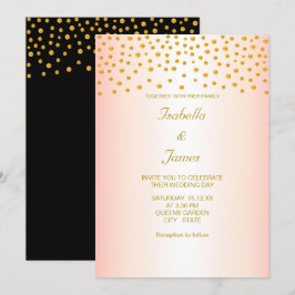 Chique gouden confetti op zwart en roosgoud kaart