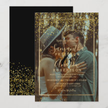 Chique gouden confetti typografie foto bruiloft