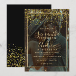 Chique gouden confetti typografie foto bruiloft kaart