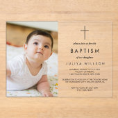 Chique gouden doop foto acryl uitnodigingen (Voorkant)