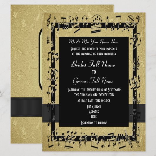 Chique gouden elegante formele bruiloft kaart (Voorkant / Achterkant)