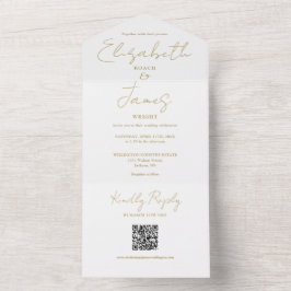 Chique gouden elegante script QR-code bruiloft All In One Uitnodiging