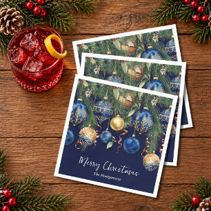 Chique gouden en blauwe kerstboomornamenten servet
