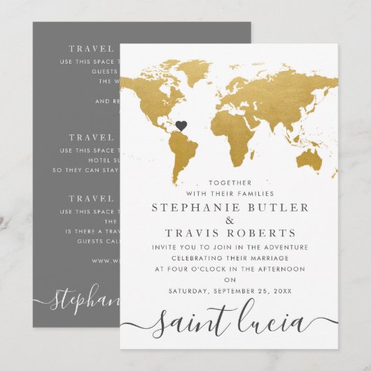 Chique Gouden en Grijze Wereldkaart Buitenlandse T Kaart (Voorkant / Achterkant)