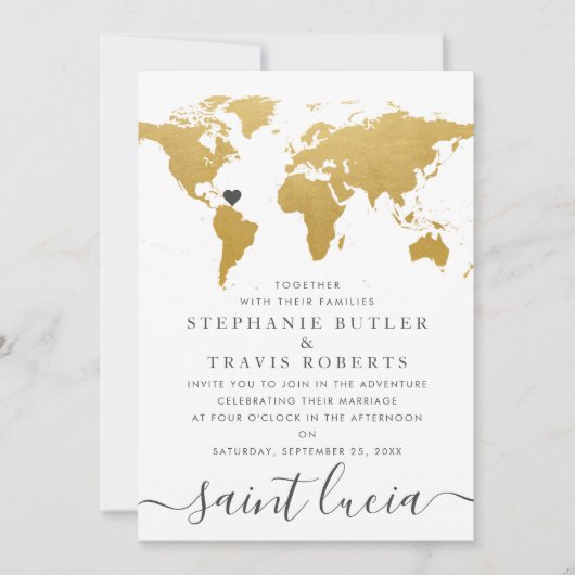 Chique Gouden en Grijze Wereldkaart Trouwen in het Kaart (Voorkant)