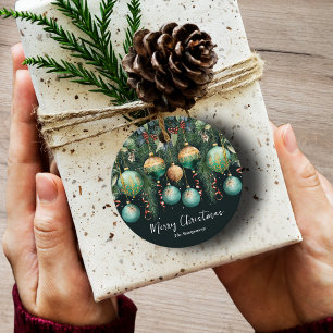 Chique gouden en groene kerstboomornamenten bedankjes labels