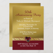 Chique gouden en rode vijftigste trouwdag kaart (Voorkant / Achterkant)