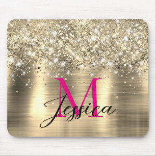 Chique gouden folie faux glitter heet roze monogra muismat