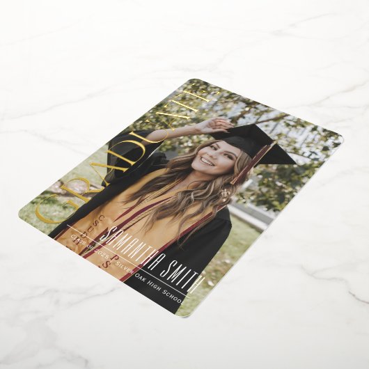 Chique gouden folie Foto Afstuderen aankondigingsk Folie Feestdagenkaart (Gedraaid)