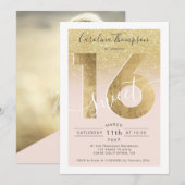 Chique gouden folie glitter script blush Sweet 16  Kaart (Voorkant / Achterkant)