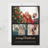 Chique gouden folie zwart fotocollage kerstauto feestdagenkaart (Voorkant)