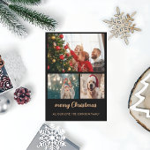 Chique gouden folie zwart fotocollage kerstauto feestdagenkaart