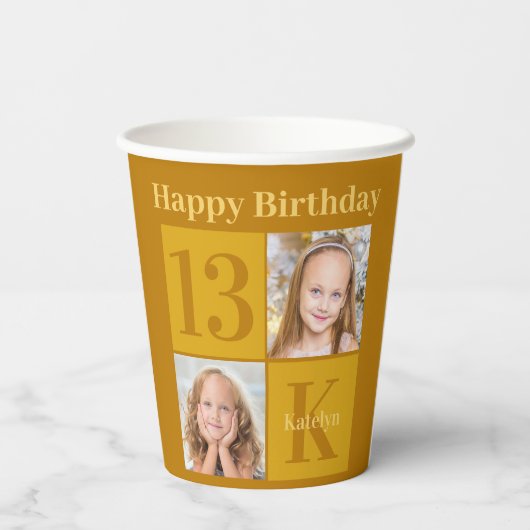 Chique gouden foto aangepaste verjaardagsfeest papieren bekers (Achterkant)