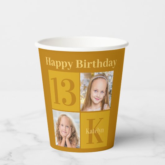 Chique gouden foto aangepaste verjaardagsfeest papieren bekers (Voorkant)