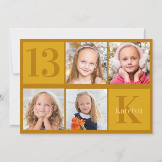 Chique gouden fotocollage verjaardagsfeestuitnodig kaart (Voorkant)