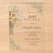 Chique Gouden Frame Boho Bloemen Bruidsdouche Acryl Uitnodigingen (Voorkant)