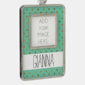 Chique Gouden Glam en Mint Stippen Verzilverd Omlijst Ornament (Rechts)