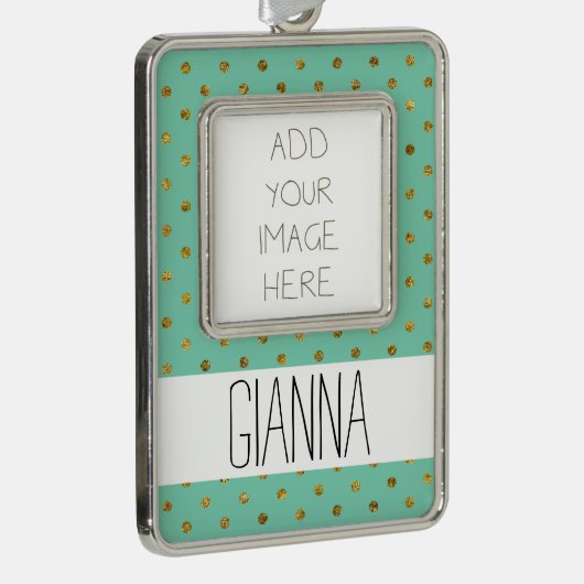 Chique Gouden Glam en Mint Stippen Verzilverd Omlijst Ornament (Rechts)